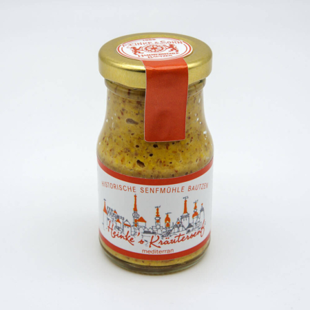 Heinke's Kräutersenf mediterran im Glas (Produktfoto)